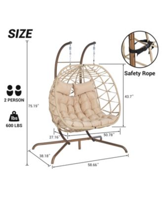 Streamdale Double Egg Chair, Indoor/Outdoor Wicker Swing, UV Cushions, 600 lbs