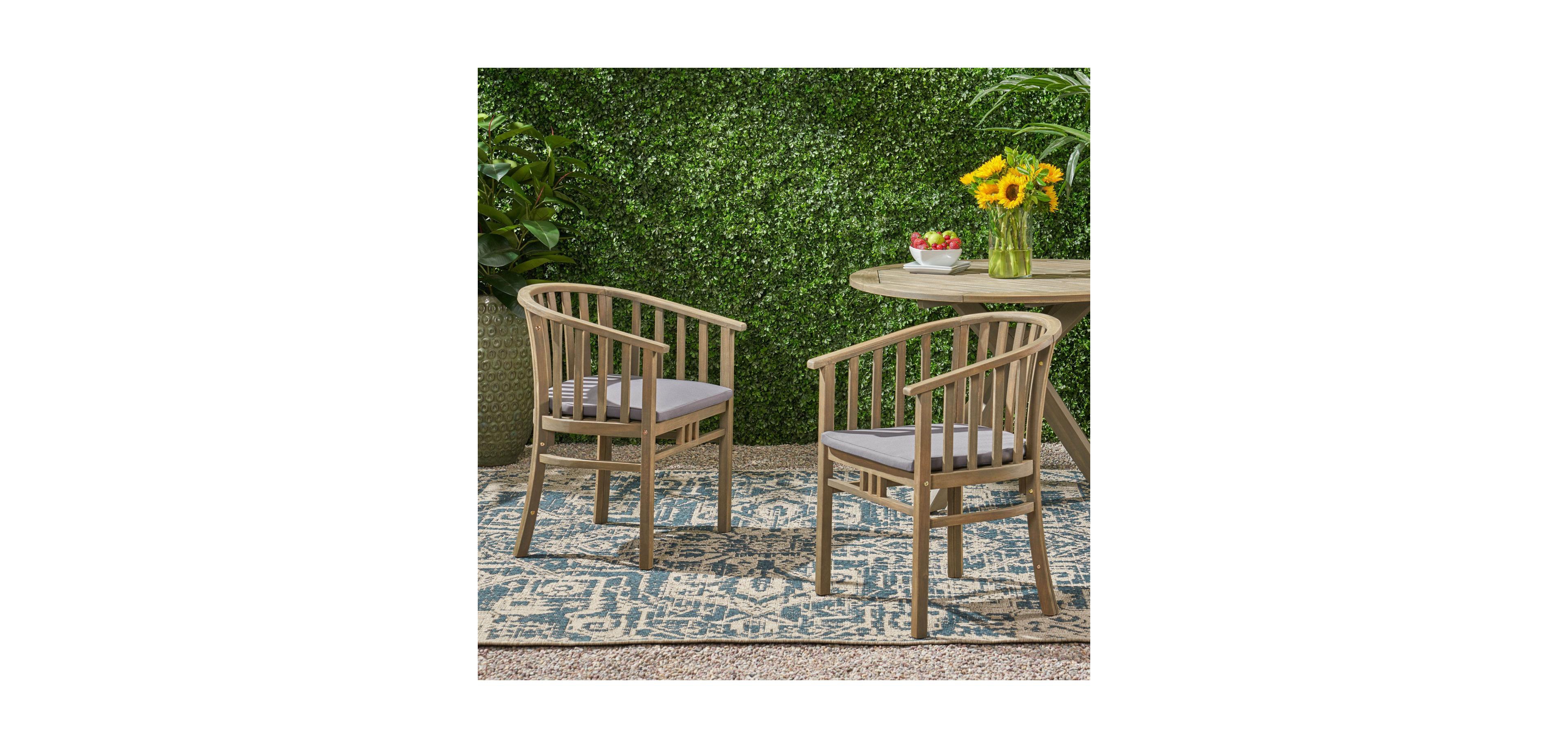 Streamdale Outdoor Wood Dining Chairs Cushions (2) Dark Grey
