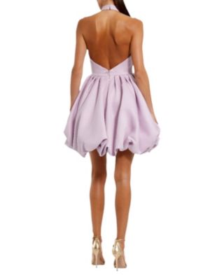 Женское атласное мини-платье Mac Duggal без рукавов с высоким воротом и пышным подолом из атласа