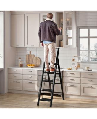 16.54X 33.8X 63.38 inches 5-step ladder folding step stool, 5-step ladder with anti slip wide pedals, lightweight and easy to carry