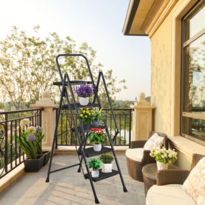 4 Step Folding Ladder with Non Slip Wide Pedals Soft Handle 330 lb Capacity Steel Ladder for Home Office