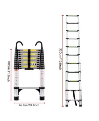 10.5ft (about 3.2m) retractable ladder, multi-functional foldable ladder, with hook, aluminum retractable ladder, suitable for daily use of RV, attic, home, 330 pounds