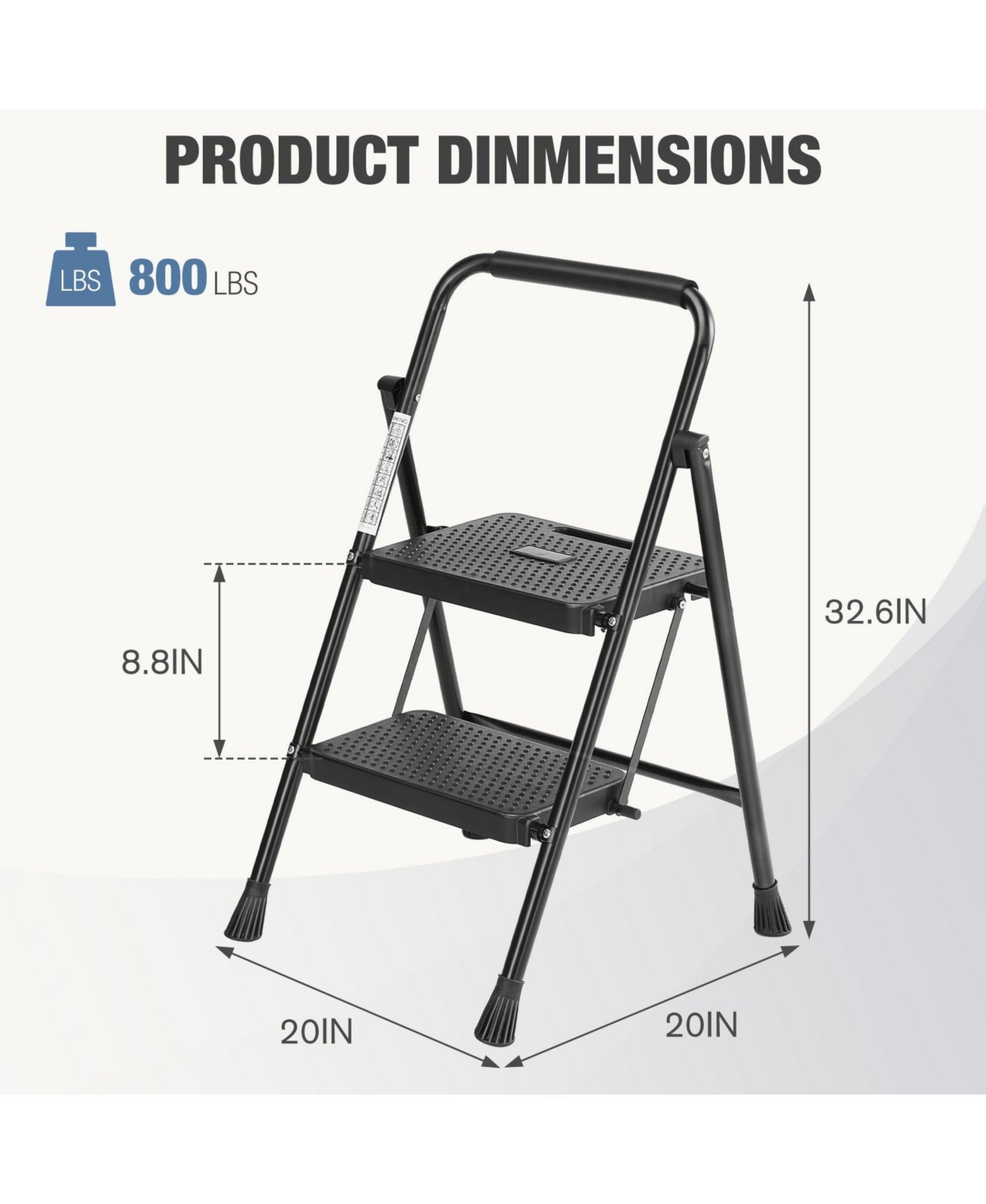 2 Non-slip step ladder, quick folding steel ladder Sturdy metal supported household tools for home/office work at altitude, portable step tools