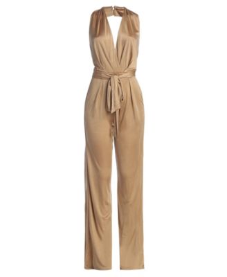 Women's Slinky Halter Belted Jumpsuit