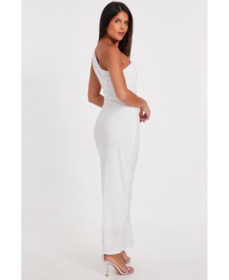 Женское асимметричное макси-платье из аквалангного крепа QUIZ с объемными цветочными деталями