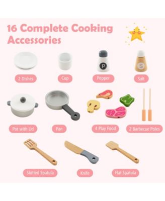 Kids Play Kitchen Set with Realistic Range Hood and Refrigerator