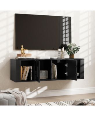 Wall Mounted Floating 2 Door Desk Hutch Storage Shelves