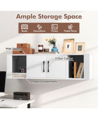 Wall Mounted Floating 2 Door Desk Hutch Storage Shelves