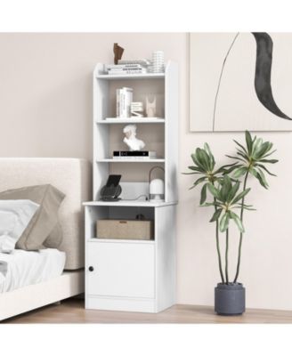 Bedside Tables Tall Nightstands with 5 Open Shelf and Cabinet