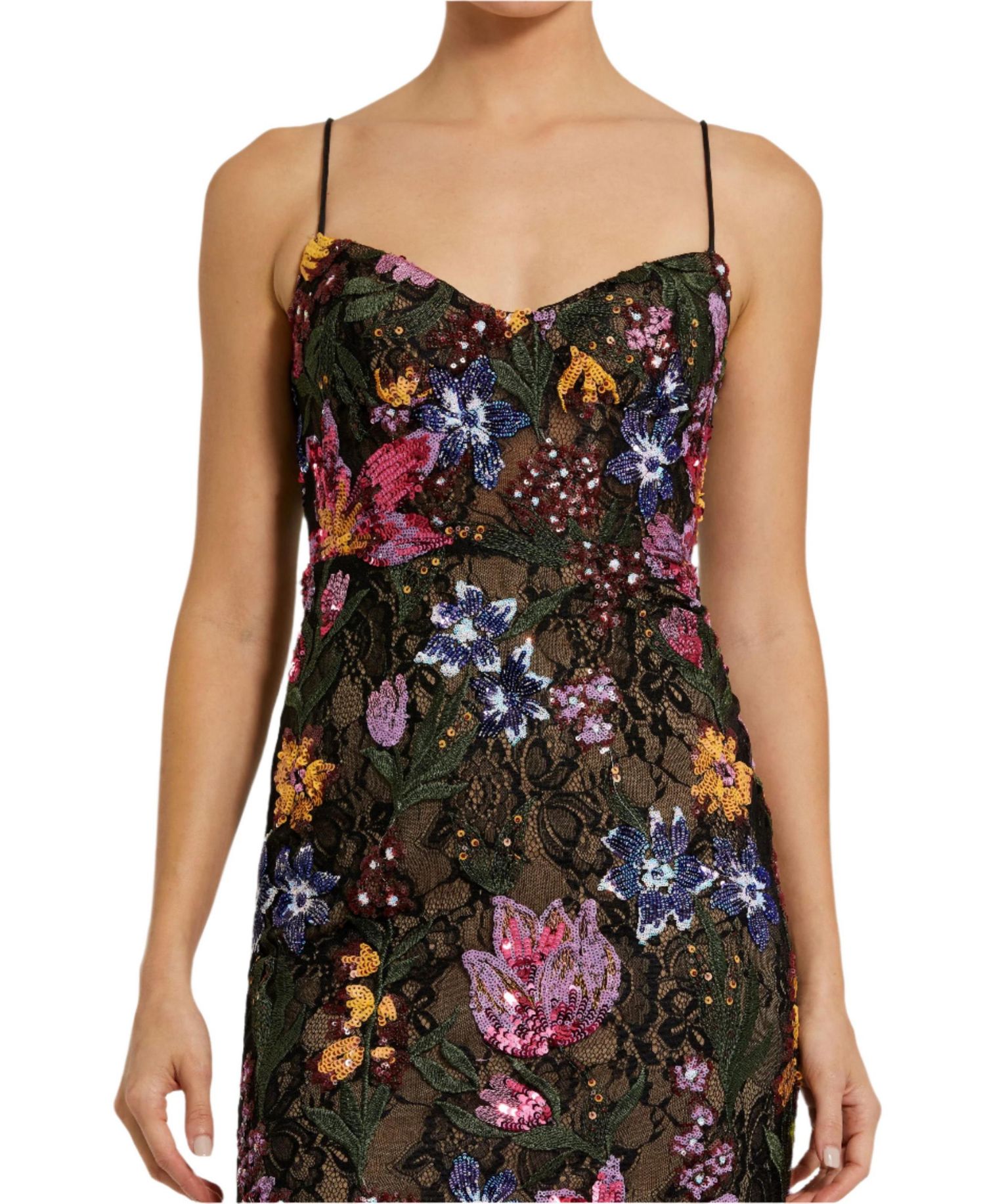 Women's Spaghetti Strap Floral Embroidered Gown