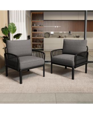 Streamdale Outdoor Club Chairs (Set of 2), Modern, Waterproof Cushions, Black/Gray