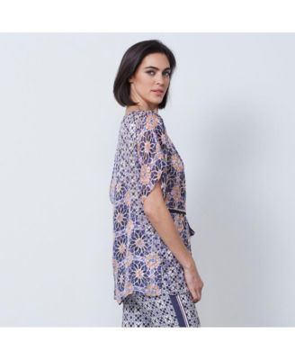 И так далее, женская блузка-кимоно из смесового шелка с плиточным принтом в гренадинах