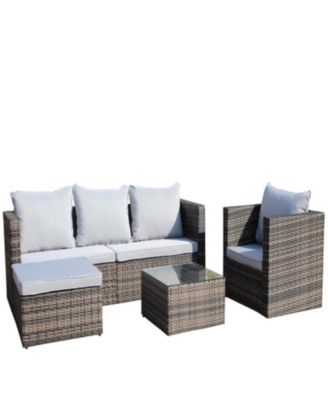Streamdale 4-Pc Outdoor Rattan Sofa Set, Cushioned couch & coffee table (Gray)