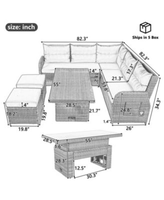 Streamdale Patio Rattan Furniture Set, Adjustable Table, Recliners, Ottomans, Beige