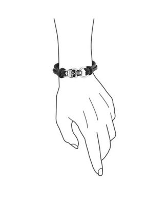 Biker Jewelry Hip Hop Goth Punk Rock Skull Heads  Black Leather Studded Rivet Stainless Steel Multi Strand Skull Heads Cuff Bracelet