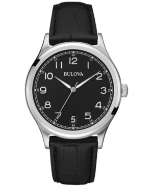 Bulova Men's Black Leather Strap Watch 40mm 96B233