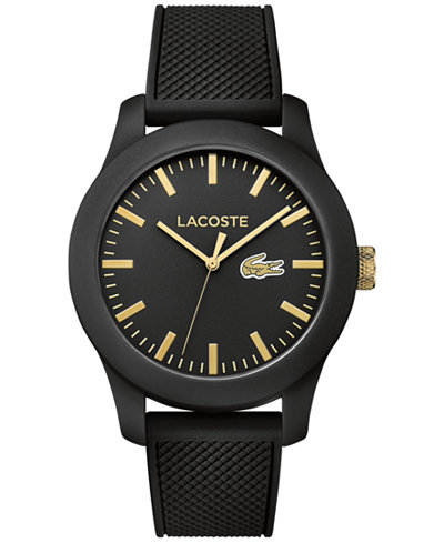 Lacoste Unisex 12.12 Black Silicone Strap Watch 43mm 2010818