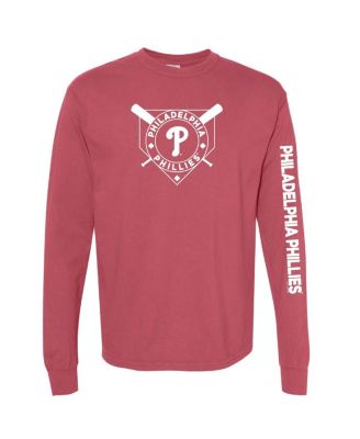 Мягкая, как виноградина, женская красная футболка с длинным рукавом Philadelphia Phillies Pigment Dye