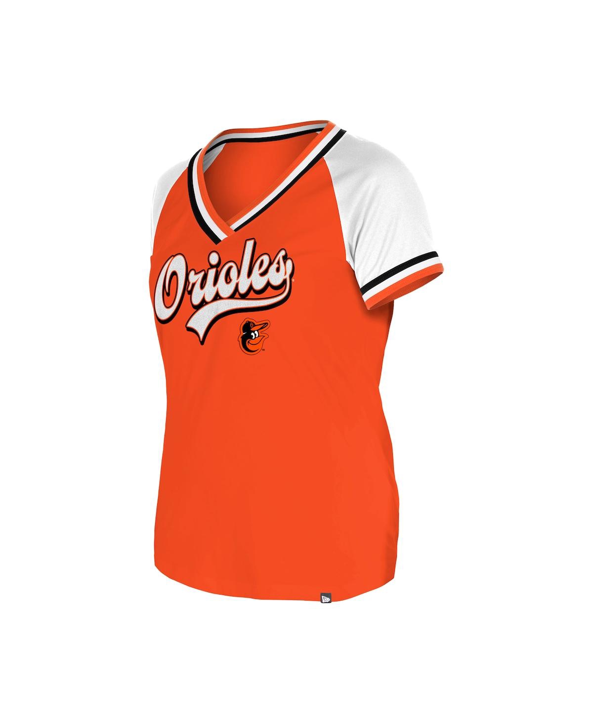 NEW ERA WOMEN'S ORANGE BALTIMORE ORIOLES GAMEDAY RAGLAN V-NECK T-SHIRT 