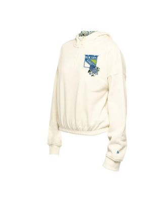 Women's Cream New York Rangers Glam Game Quarter-Zip Cropped Floral Hoodie Pullover Top
