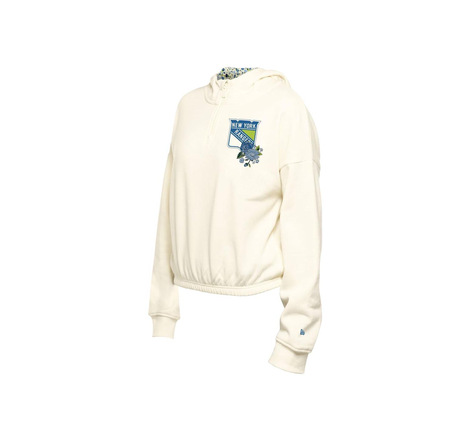 Women's Cream New York Rangers Glam Game Quarter-Zip Cropped Floral Hoodie Pullover Top