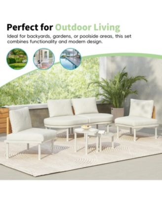6-Piece Half Moon Patio Sofa Set, Wicker, Glass Tables, Cushions & Pillows