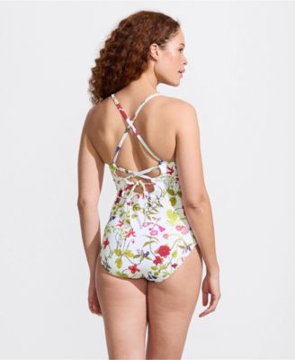 Women's Long Lace Up One Piece Swimsuit