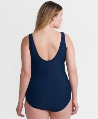 Цельный купальник в рубчик с низкой посадкой от Lands' End Plus размера плюс