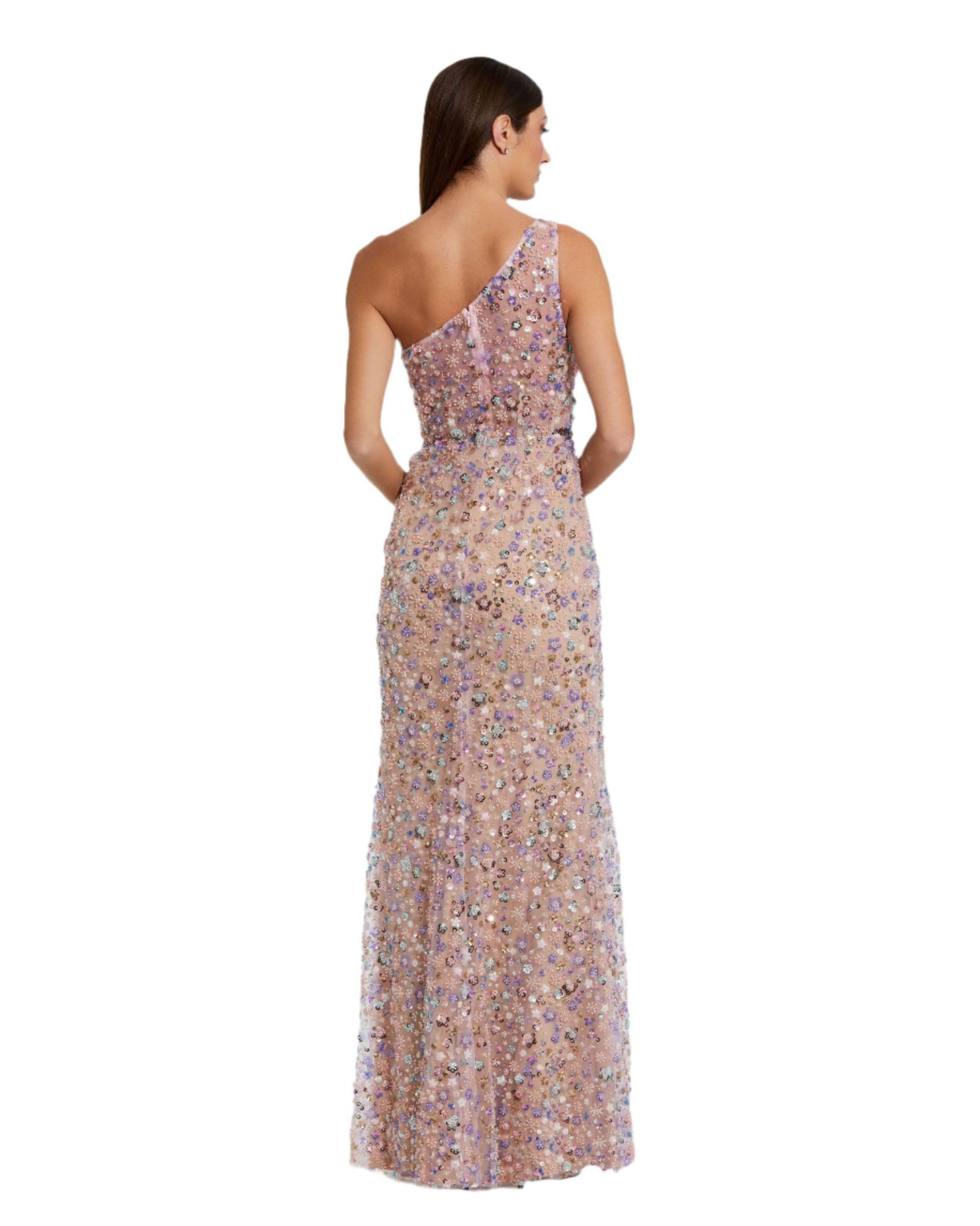 Women's Floral Embellished One Shoulder Gown