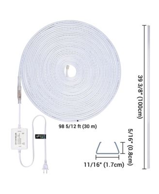 100FT Warm White Neon Rope Lights with 2" Plastic U Channel System 10PCS,Remote Control AC 110V Waterproof Dimmable Cuttable DEL-D1M100W