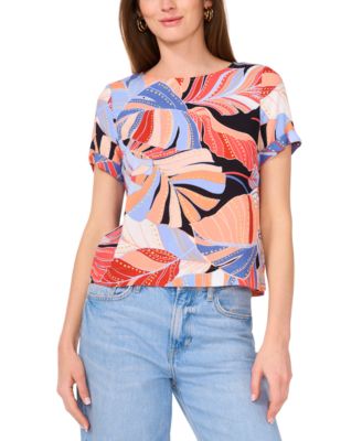 Vince Camuto - Women's Printed Cuffed-Sleeve Top