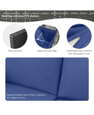 9 PCS Patio Rattan Furniture Set Fire Pit Table Storage Grey W/ Cover