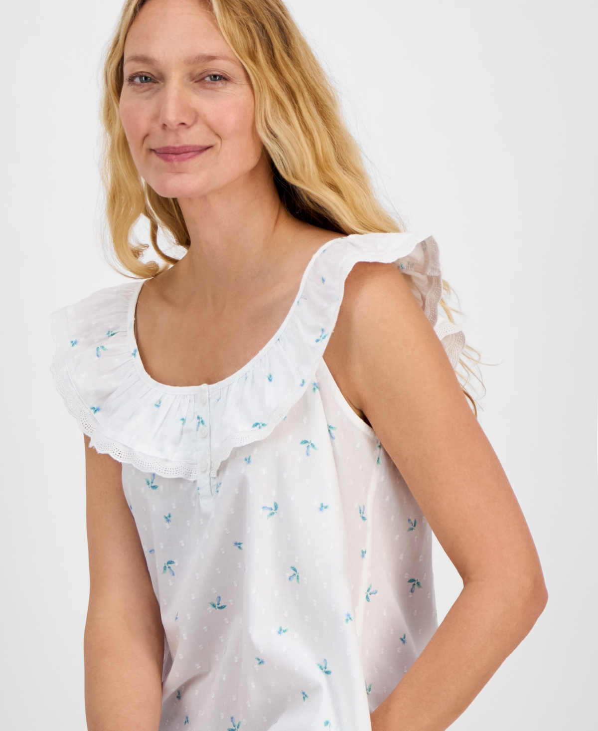 CHARTER CLUB WOMEN'S COTTON CLIP-DOT RUFFLED CHEMISE, EXCLUSIVELY AT MACY'S 