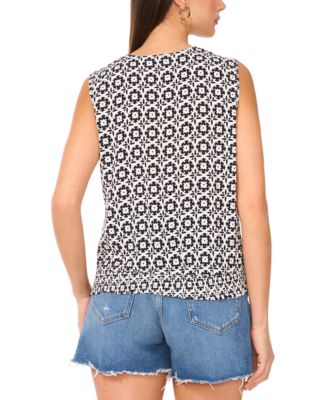Women's Printed Faux-Wrap Sleeveless Top