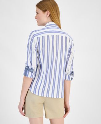 Женская хлопковая рубашка в фактурную полоску от Tommy Hilfiger