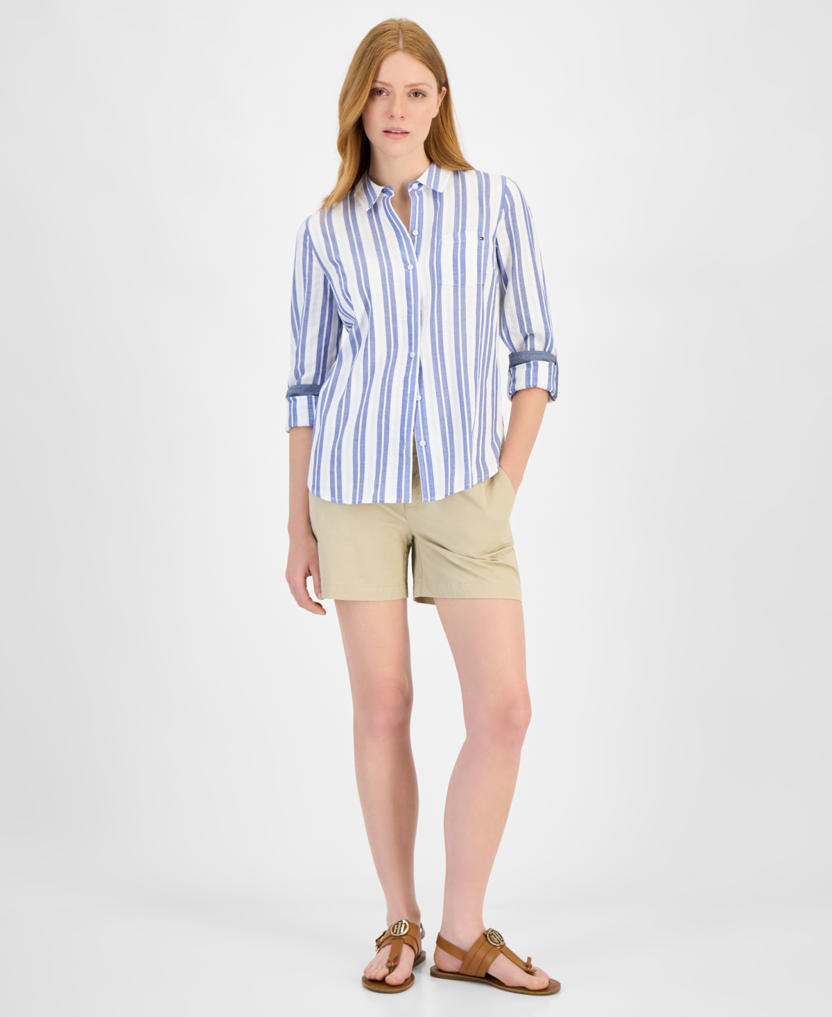 Tommy Hilfiger Women's Cotton Textured-stripe Shirt