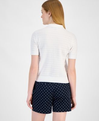 Женское хлопковое поло с каплевидным вырезом в фестончатую полоску от Tommy Hilfiger