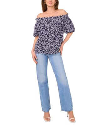 Женский приталенный топ с открытыми плечами от Sam & Jess с принтом