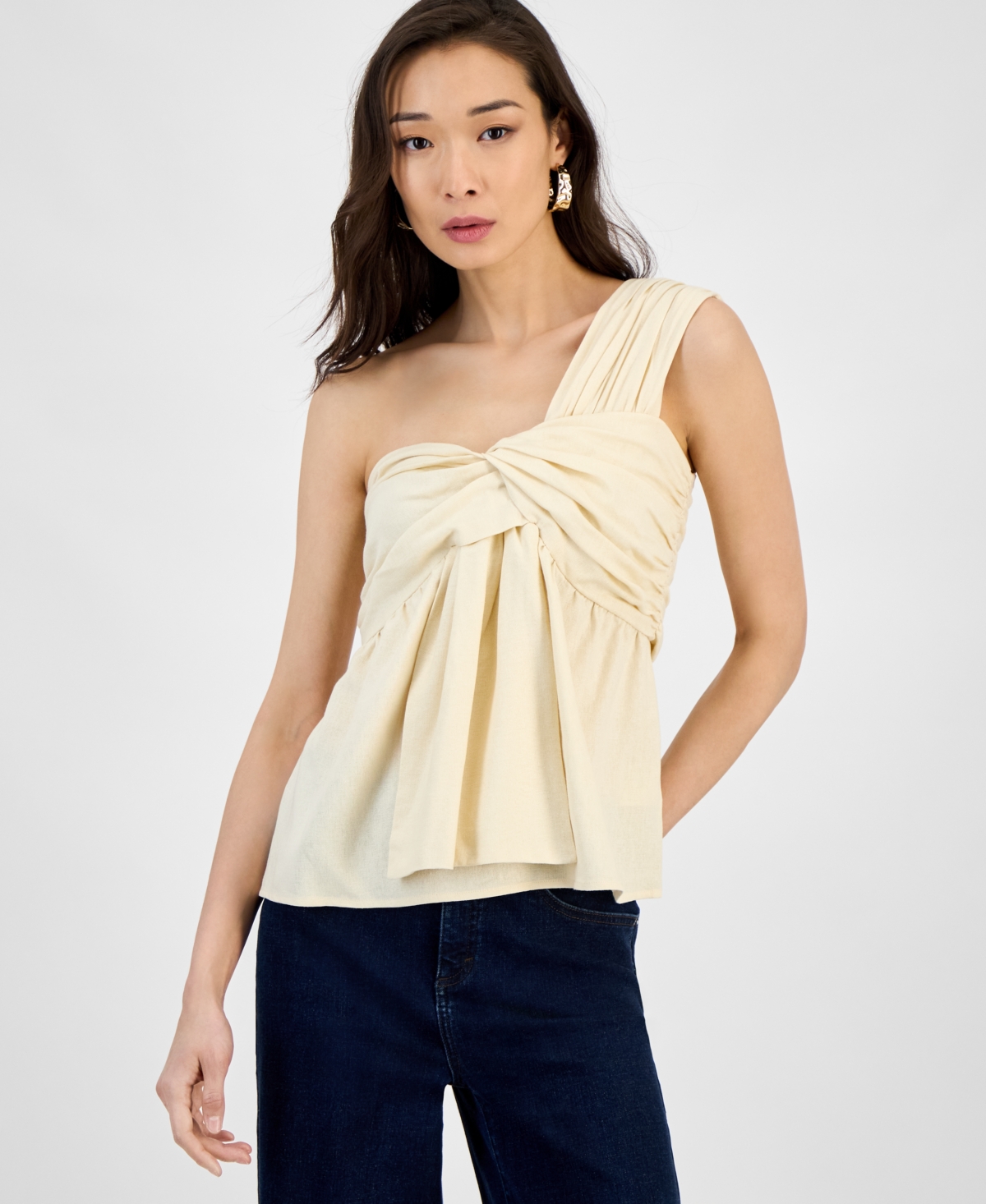 Inc International Concepts Women's Asymmetric One-shoulder Twist-front Top, Exclusively At Macy's