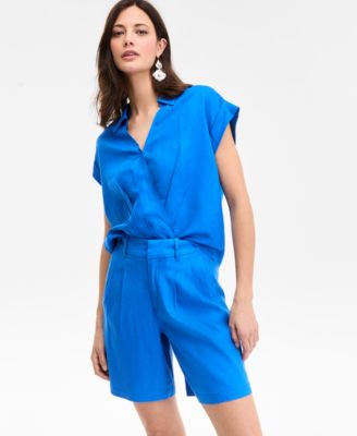 I.N.C. International Concepts - Women's Collared Cap-Sleeve Surplice Top, Exclusively at Macy's