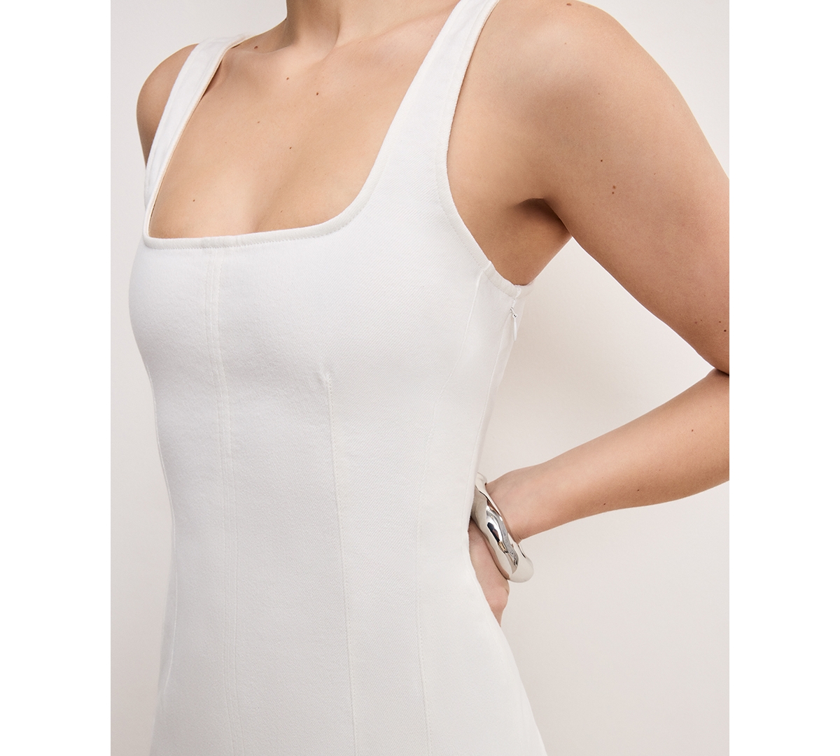 Shop Good American Women's Denim Tank Mini Dress In Cloud White001