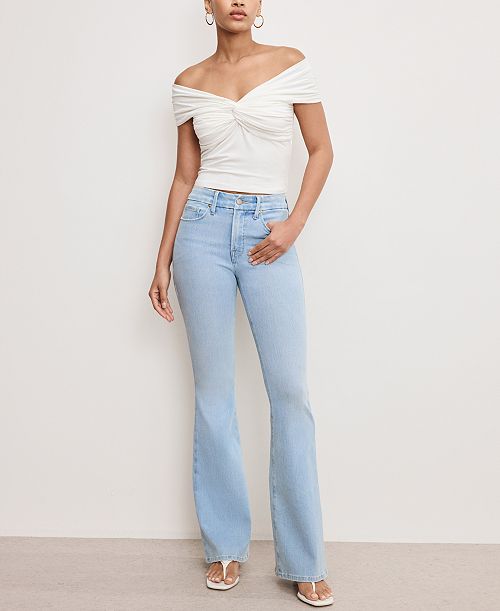 alfani Good American Women's Soft Tech Good Legs Flare Jeans Women's Fashion Shoes & Accessories