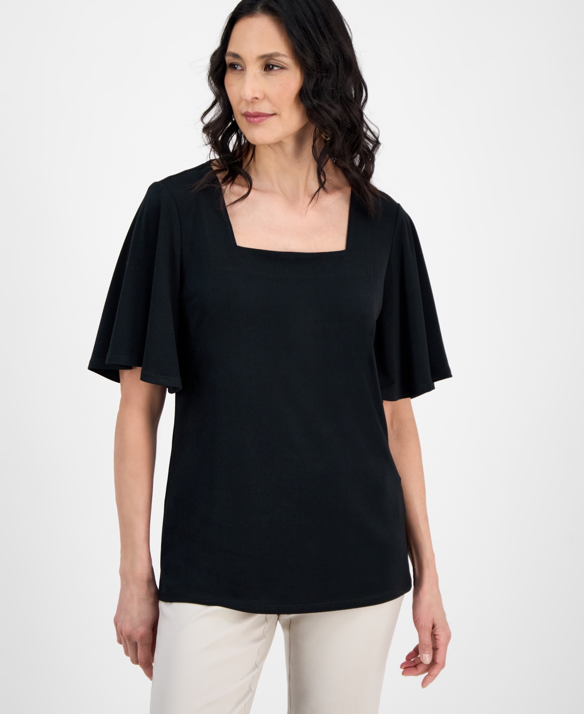 Jm Collection Petite Flutter-sleeve Square-neck Top, Exclusively At Macy's