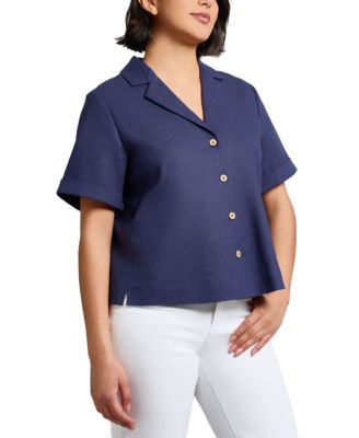 Женская рубашка Jones New York с коротким рукавом и вырезанными лацканами