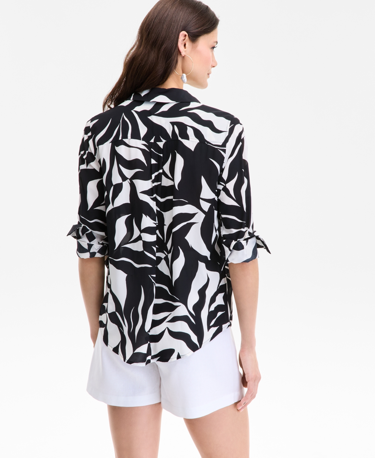 Inc International Concepts Women's Printed Long-sleeve Button-down Shirt, Exclusively At Macy's In Black