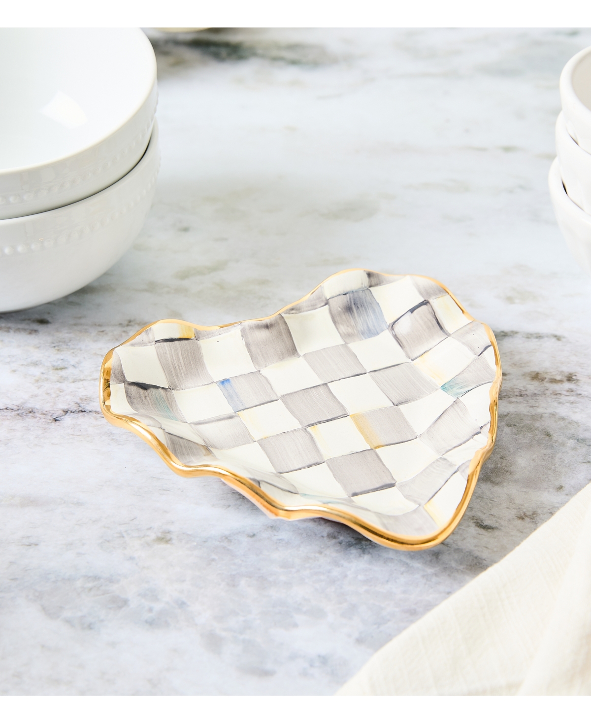 MACKENZIE-CHILDS STERLING CHECK FLUTED HEART PLATE 