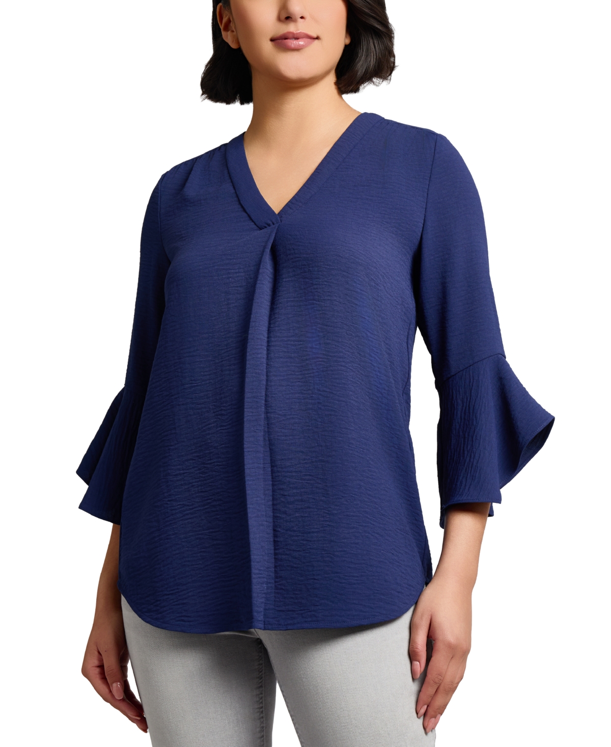 Jones New York Pleated V-neck Flutter Sleeve Top
