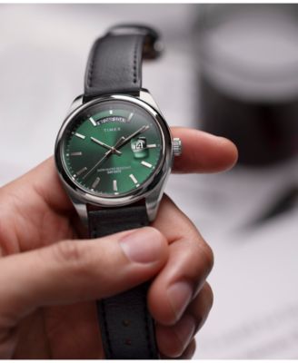 Men's Analog Black Leather Strap Watch, 41mm