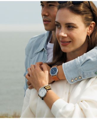 Men's Analog Brown Leather Strap Watch, 40mm