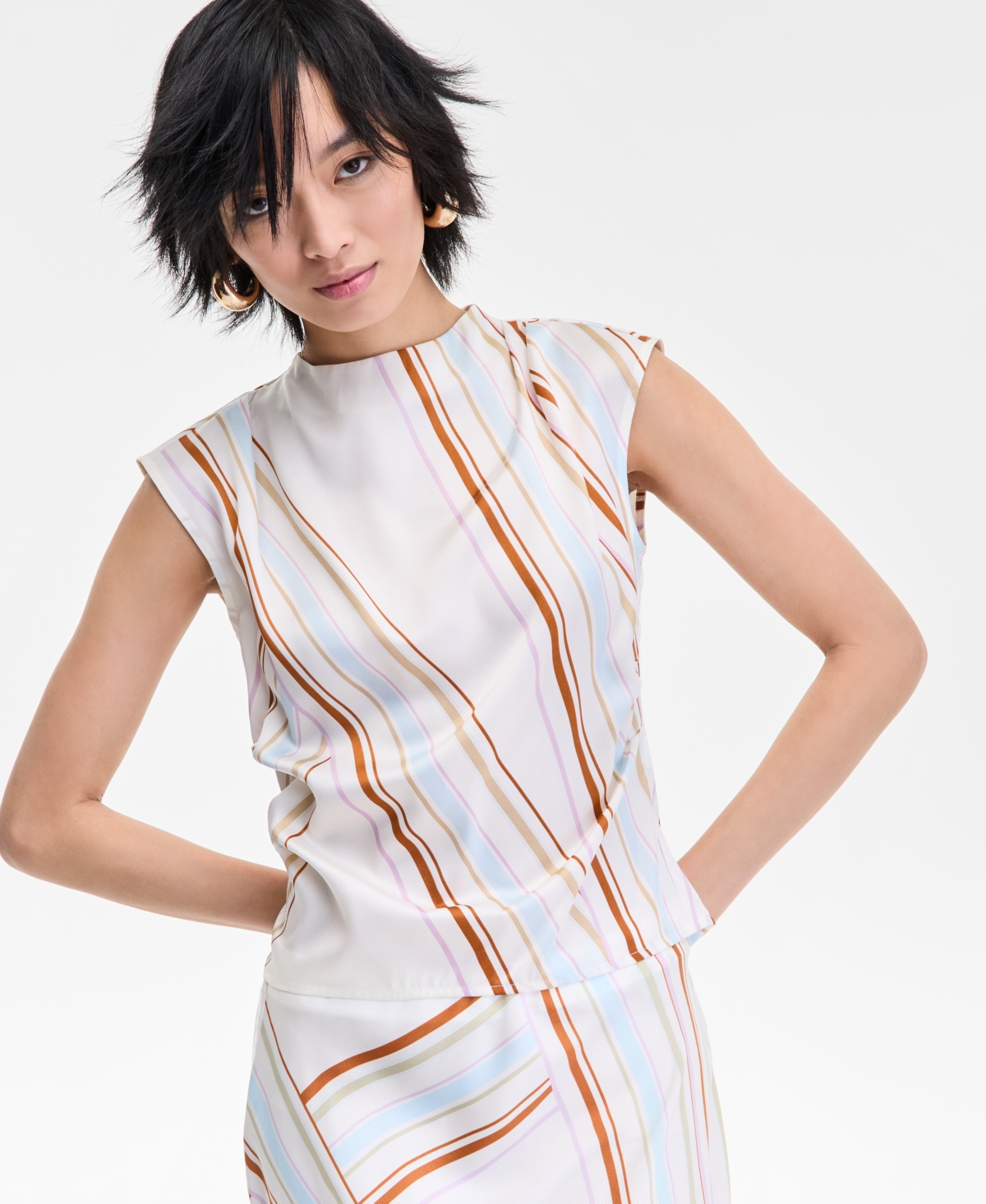 Women's Striped Cap-Sleeve Top, Exclusively at Macy's - Cali Stripe